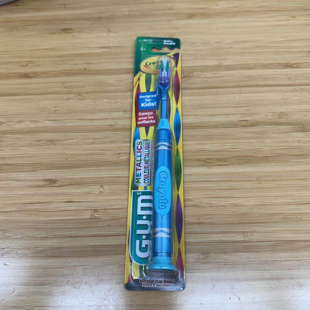 GUM Crayola Kids Toothbrush Metallic Blue Soft Bristles Suction Cup Base New